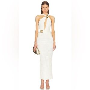Michael Costello White Backless Dress with Gold Accent